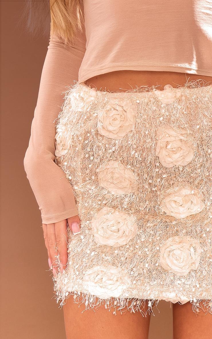 Cream Eyelash Rose Detail Mini Skirt Product Image