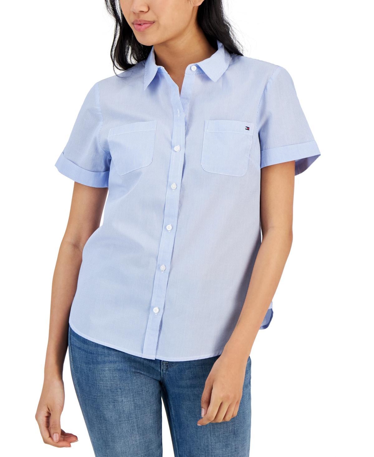 Tommy Hilfiger Womens Striped Cotton Camp Shirt Product Image