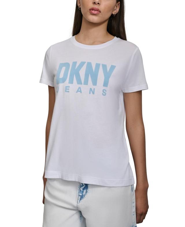 Dkny Jeans Womens Flocked-Logo Short-Sleeve Crewneck T-Shirt - Ghs - Wht Product Image