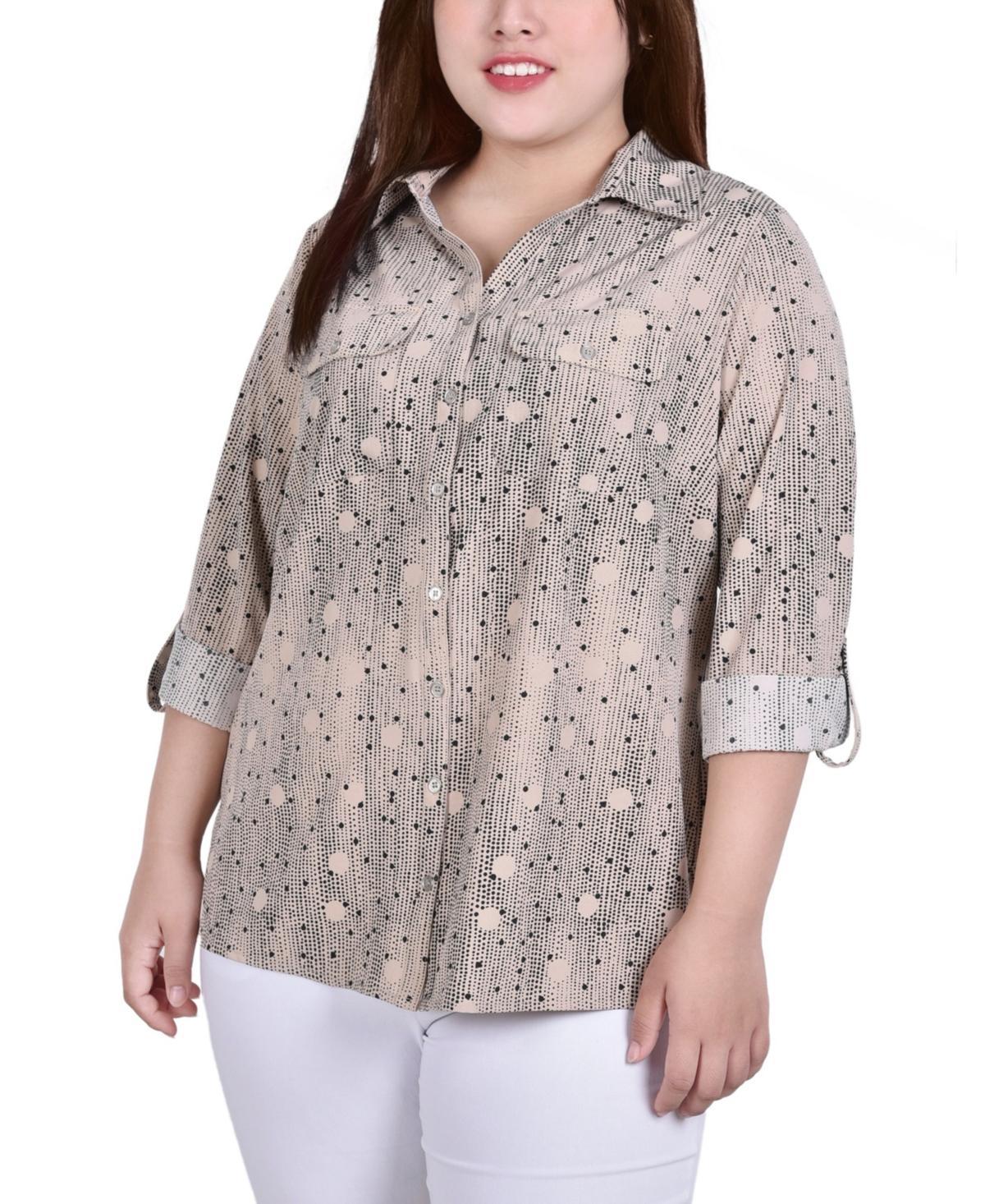 Ny Collection Plus Size 3/4 Sleeve Roll Tab Notch Collar Blouse Product Image