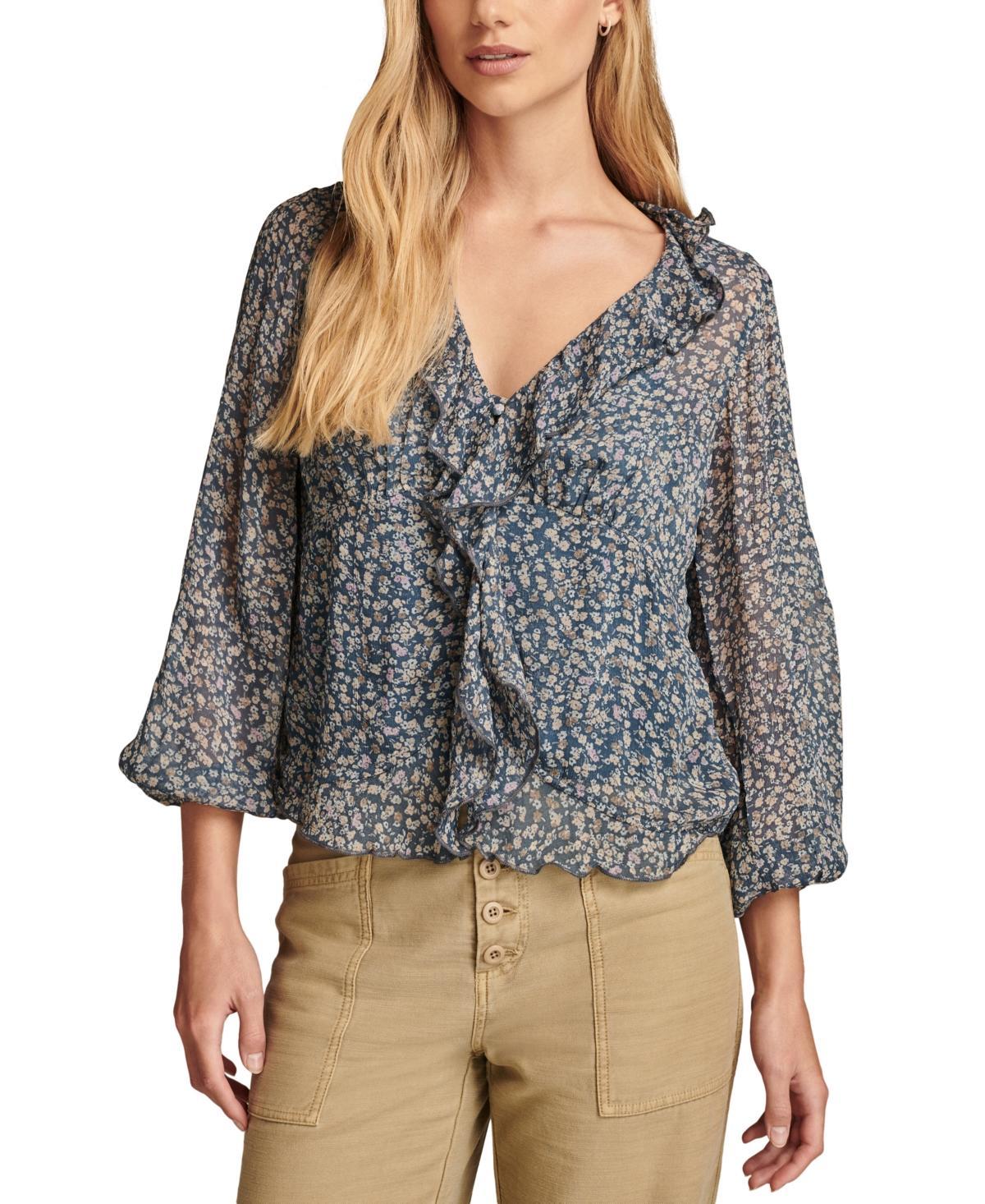 Lucky Brand Womens Ruffled Button-Front Long-Sleeve Top Product Image