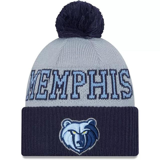 Mens New Era Navy/Gray Memphis Grizzlies Tip-Off Two-Tone Cuffed Knit Hat with Pom Product Image