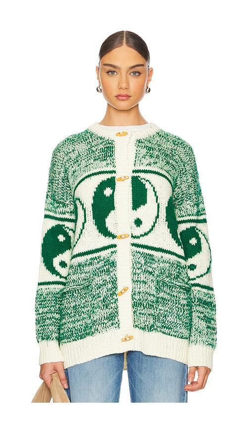 MOTHER The Long Drop Cardigan Forest And Cream Sweater In Green Product Image