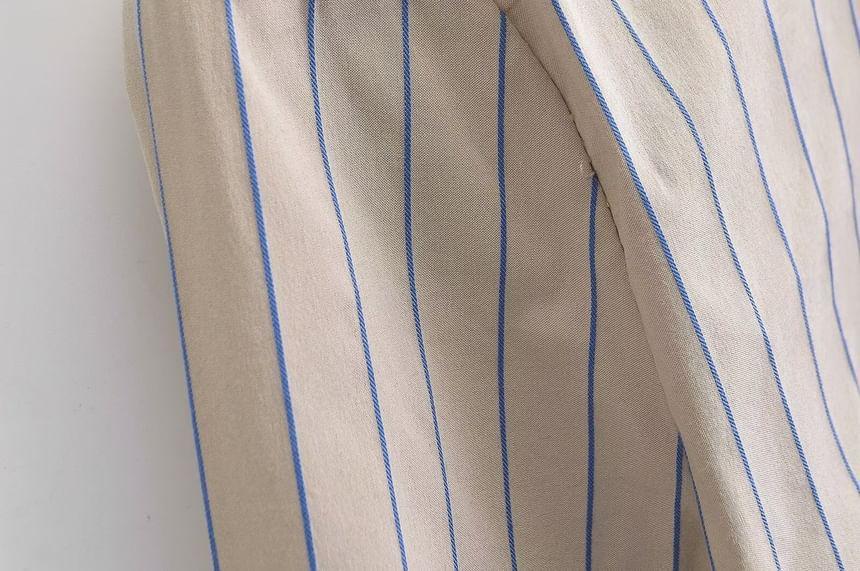 Long Sleeve Collared Striped Shirt with Necktie Product Image