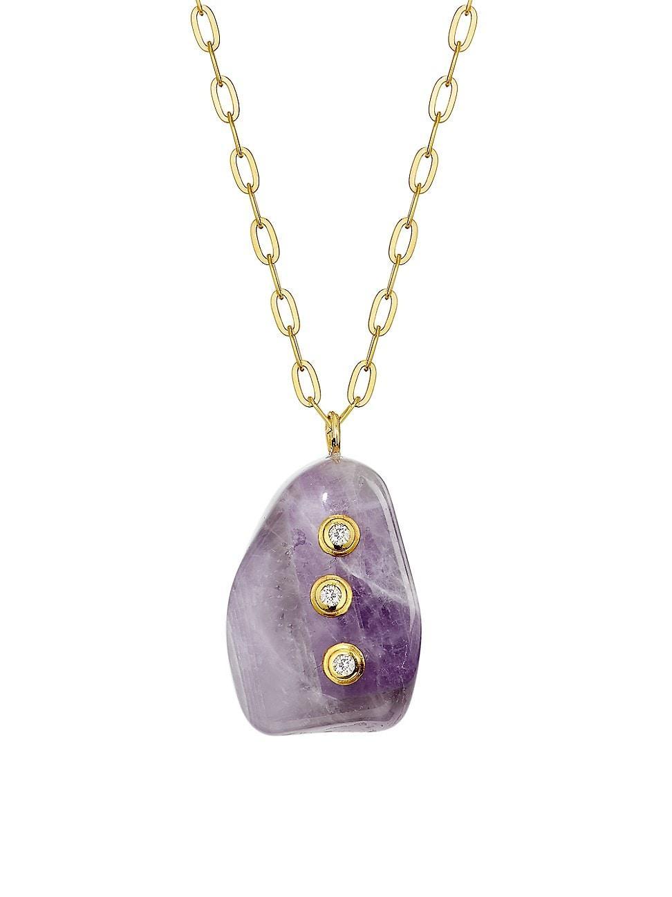 Womens Organic Gems Goldtone Sterling Silver, Amethyst & Diamond Pendant Necklace Product Image