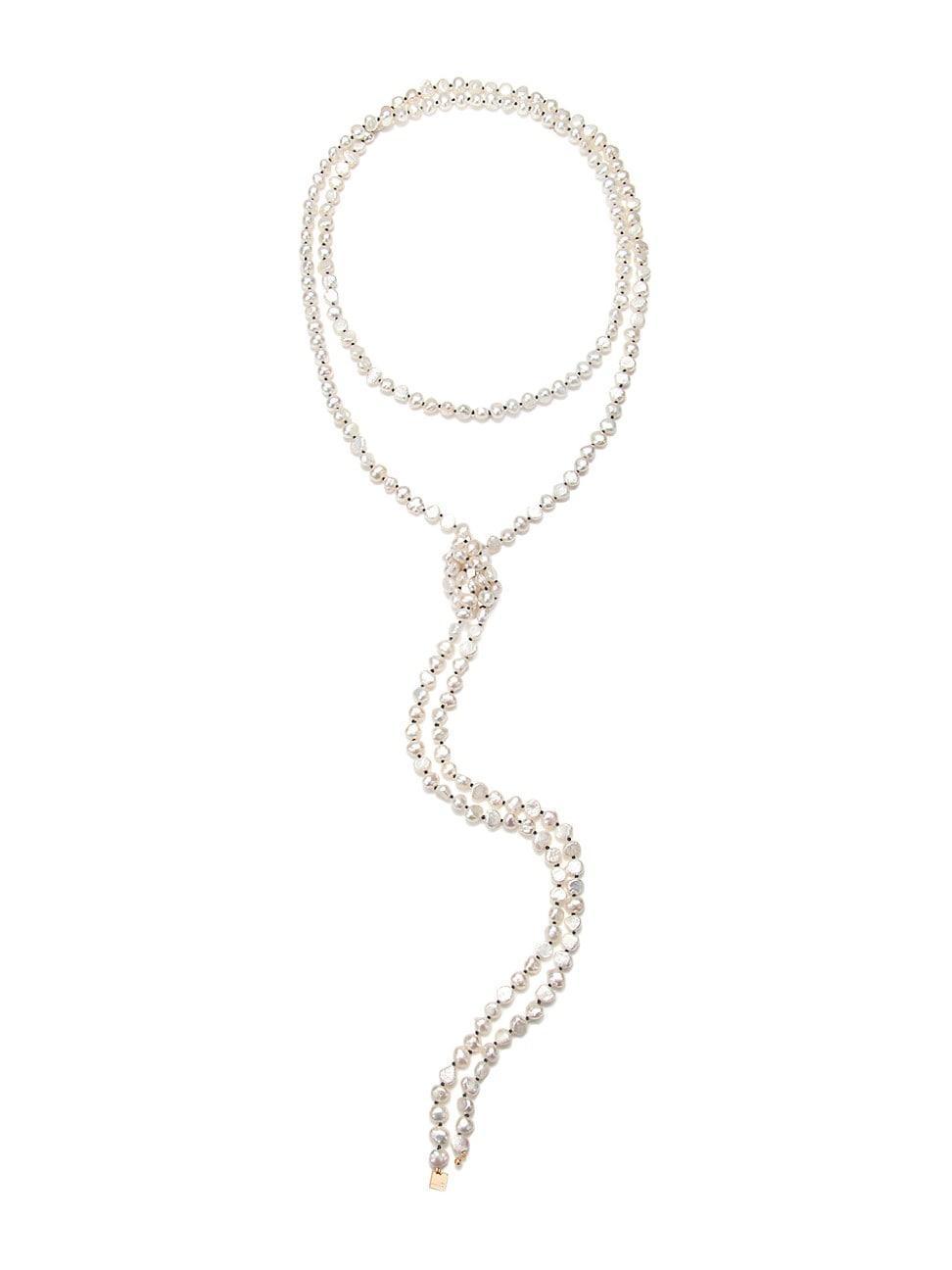 Womens Cocktail 18K Rose Gold & Pearl Knotted Lariat Necklace Product Image