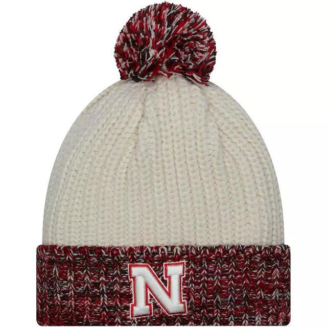 Womens New Era Cream Nebraska Huskers Fresh Cuffed Knit Hat with Pom Product Image