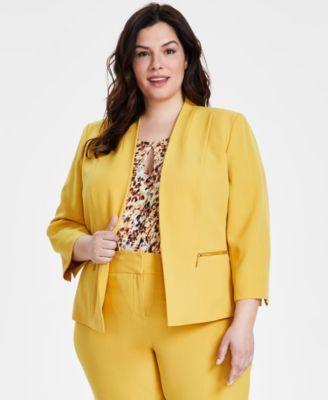 Plus Size Collarless Open-Front Long-Sleeve Blazer  Product Image