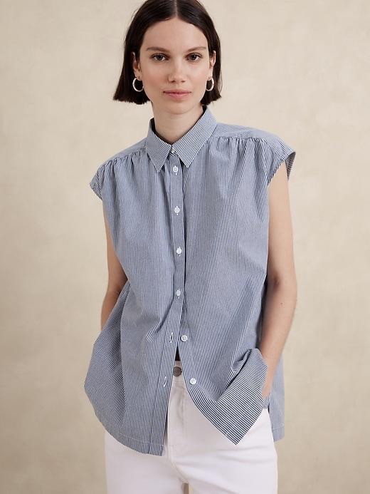 Oversized Poplin Shirred Shirt Product Image