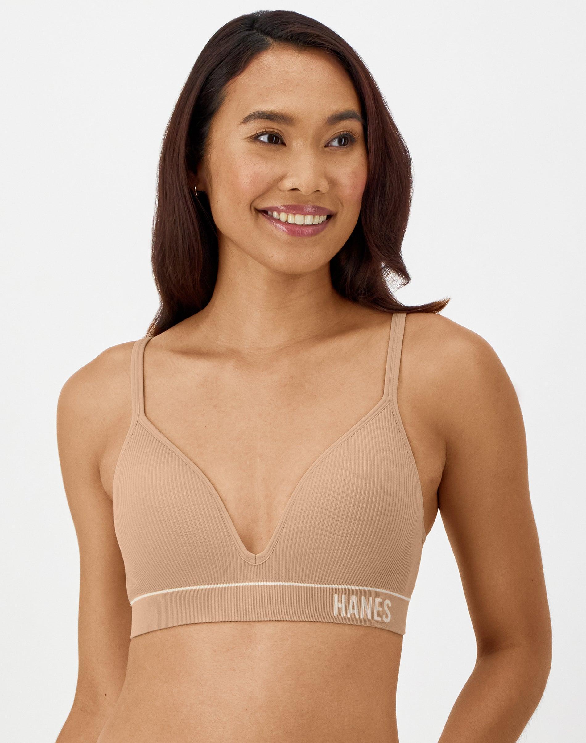 Hanes Originals Womens Ribbed Seamless Contour Bra MHB004 - White L Product Image