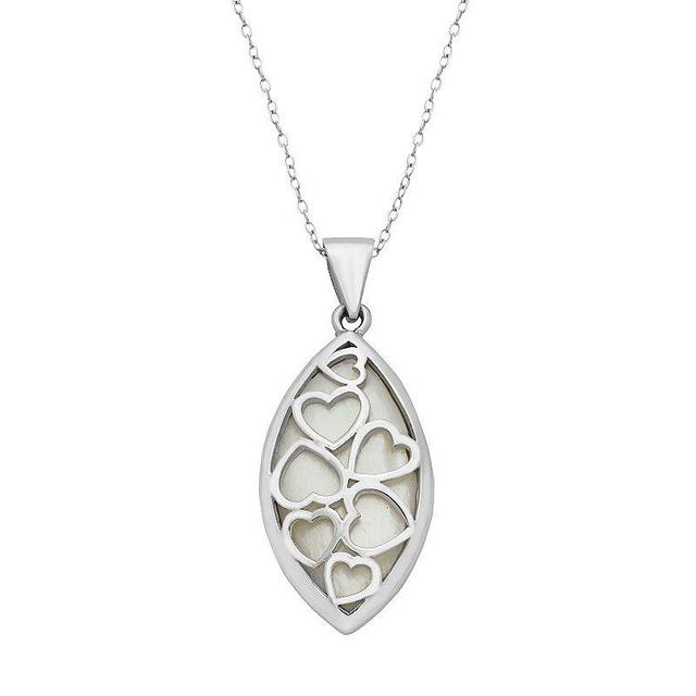 Sterling Silver Mother-of-Pearl Reversible Marquise Pendant Necklace, Womens White Product Image