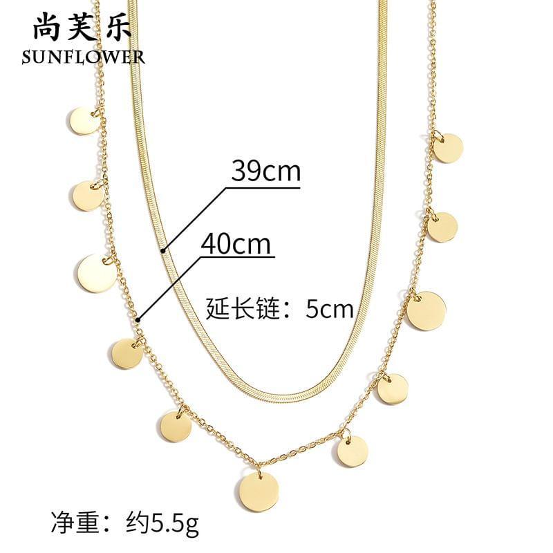 Disc Fringed Layered Stainless Steel Necklace Product Image