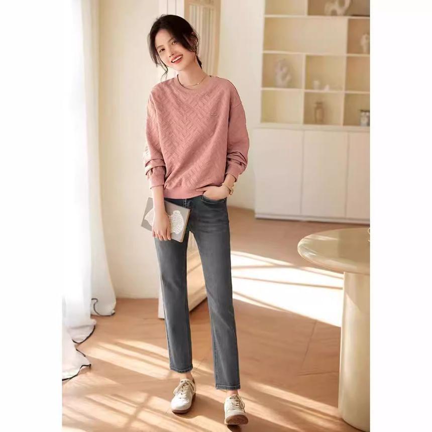 Drop Shoulder Round Neck Patterned Sweatshirt Product Image