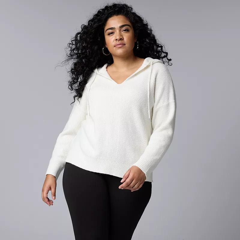 Plus Size Simply Vera Vera Wang Touch Of Cashmere Hooded Sweater, Womens White Milk Product Image