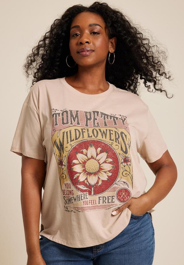 Maurices 2X Plus Size Womens Tom Petty Wildflowers Oversized Fit Graphic Tee Brown Product Image