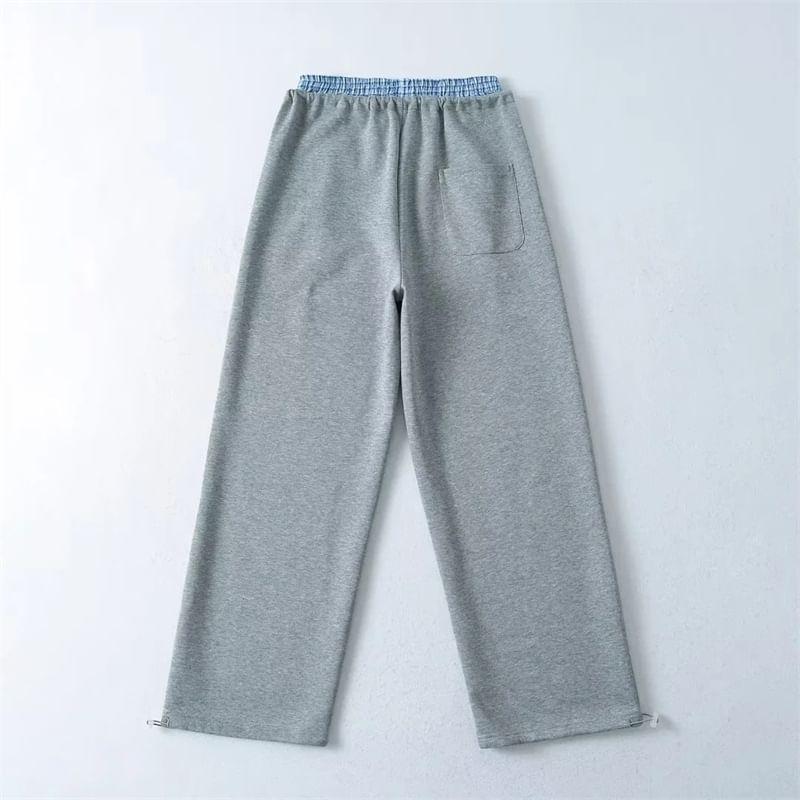 Drawstring Waist Mock Two Piece Straight Leg Sweatpants Product Image