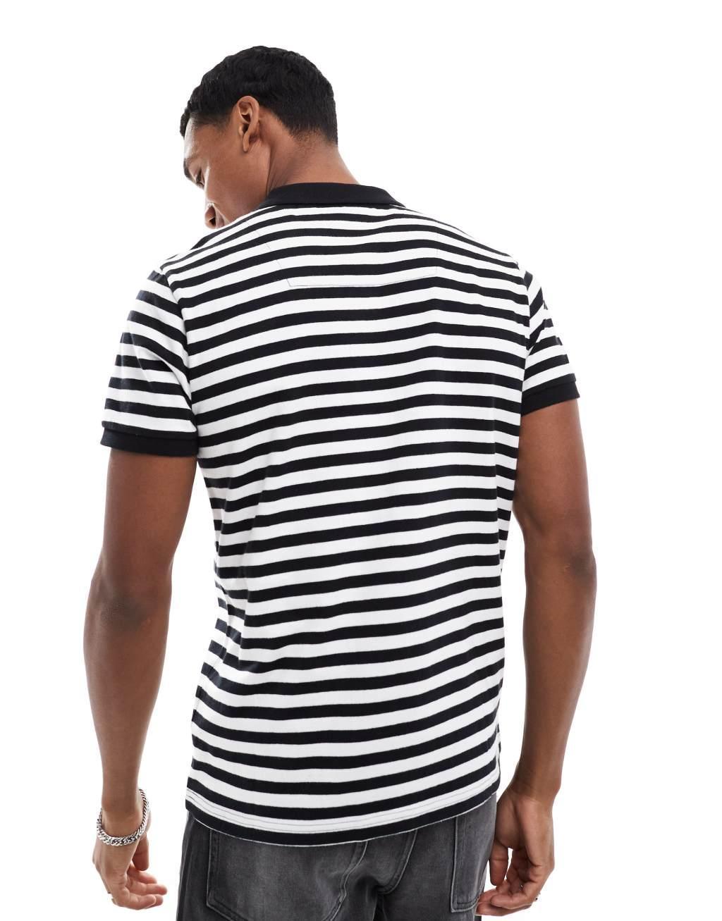 Threadbare textured stripe polo in black Product Image