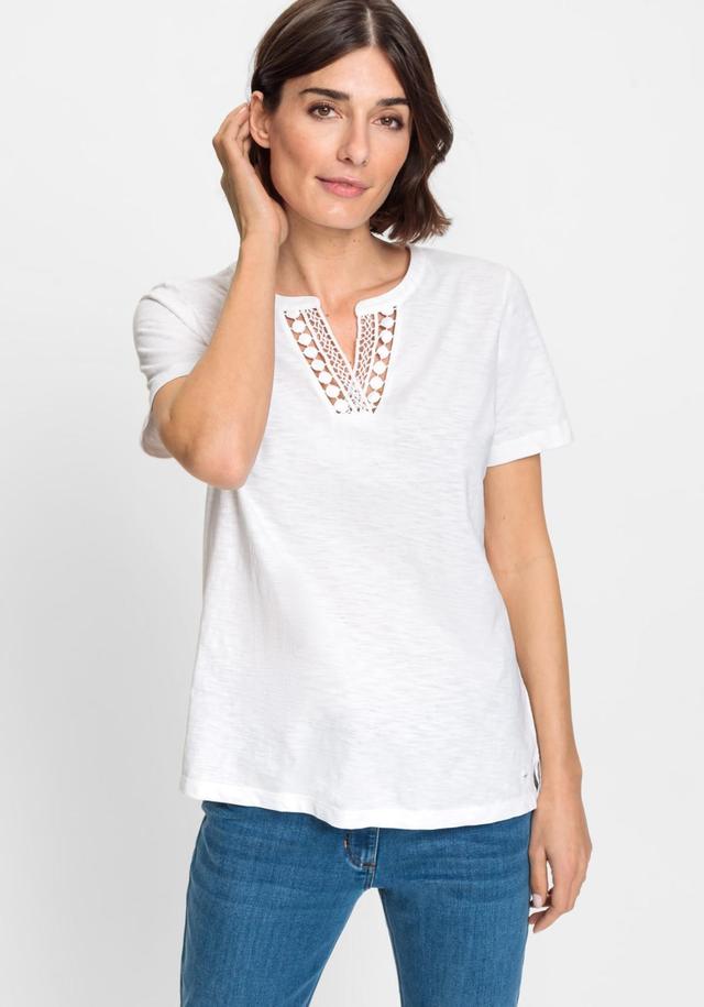 Women's 100% Cotton Short Sleeve Split Neck T-Shirt with Embroidered Trim Product Image