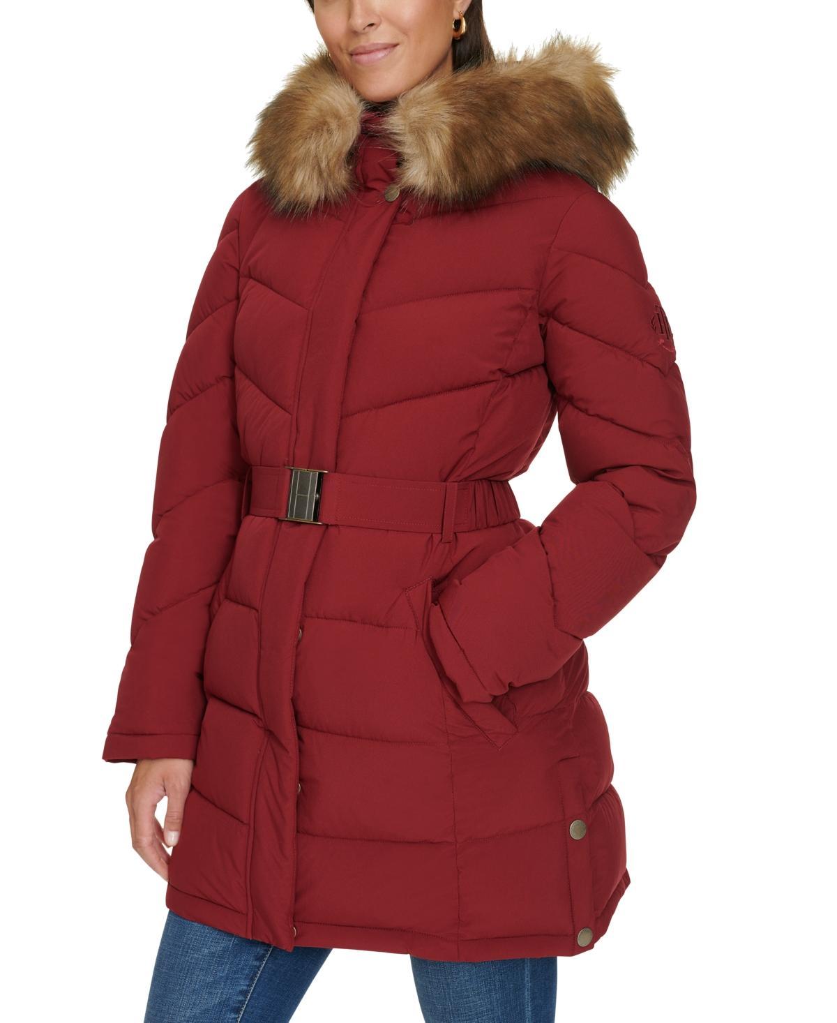 Tommy Hilfiger Womens Faux-Fur-Trim Hooded Puffer Coat, Created for Macys Product Image