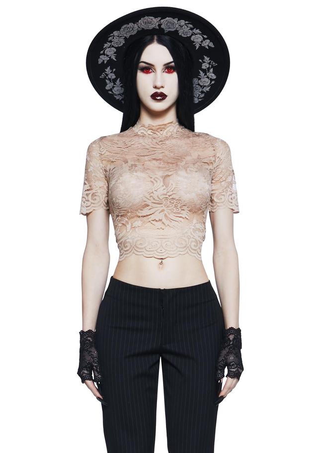 Widow Lace Up Crop Top - Brown Product Image