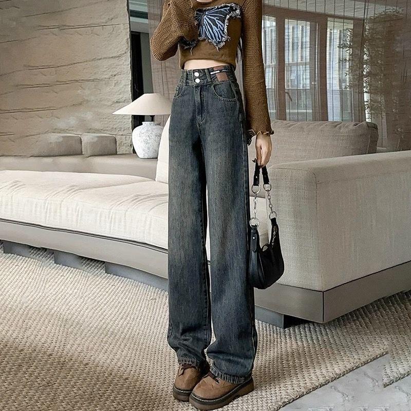 High Rise Washed Straight Leg Jeans Product Image