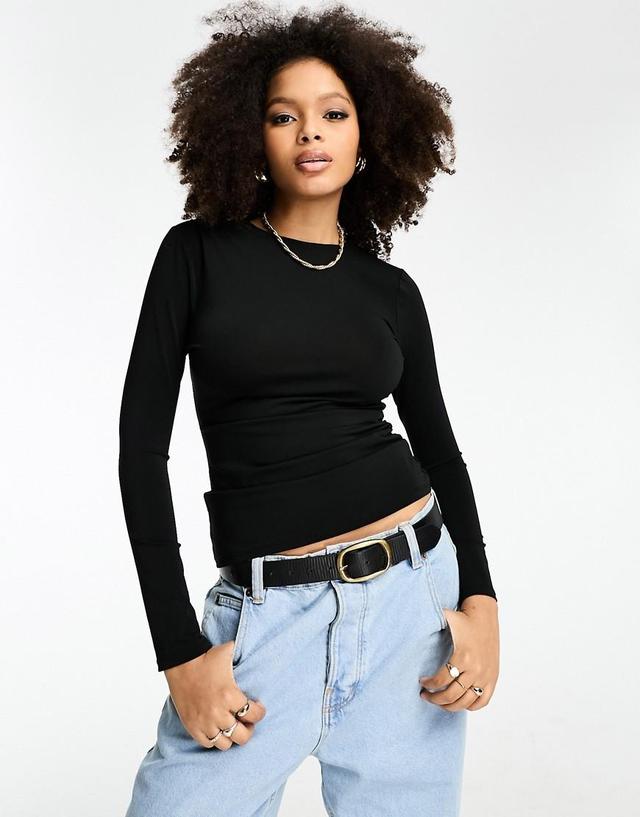 River Island draped long sleeve top in black Product Image