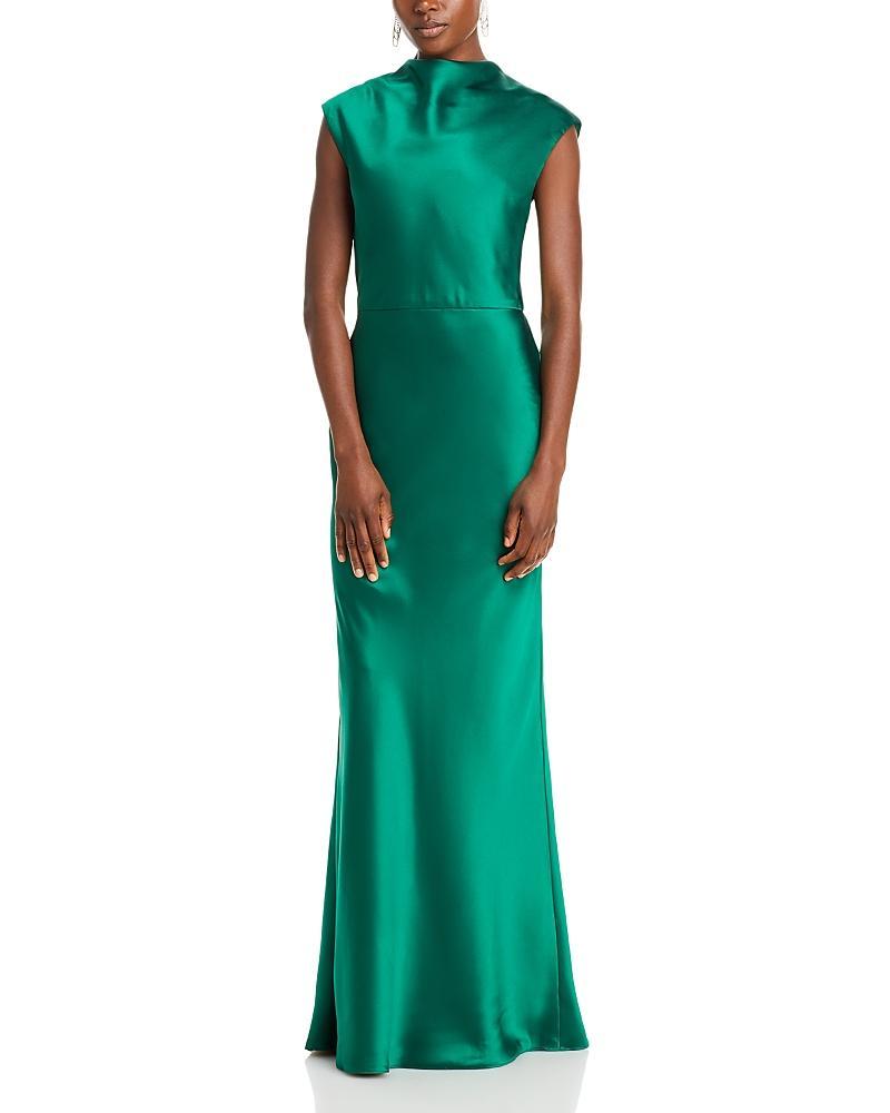 Womens Satin High Cowlneck A-Line Gown Product Image