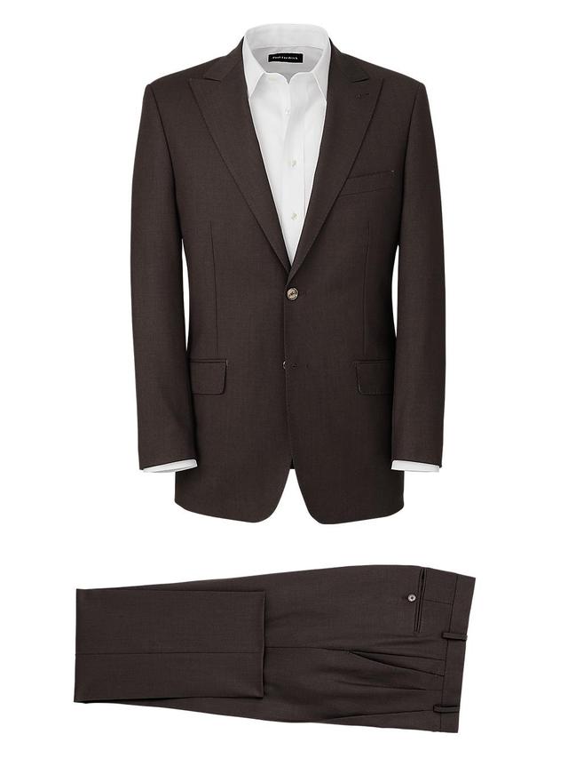 Wool Stretch Bengaline Single Breasted Peak Lapel Suit - Dark Brown Product Image