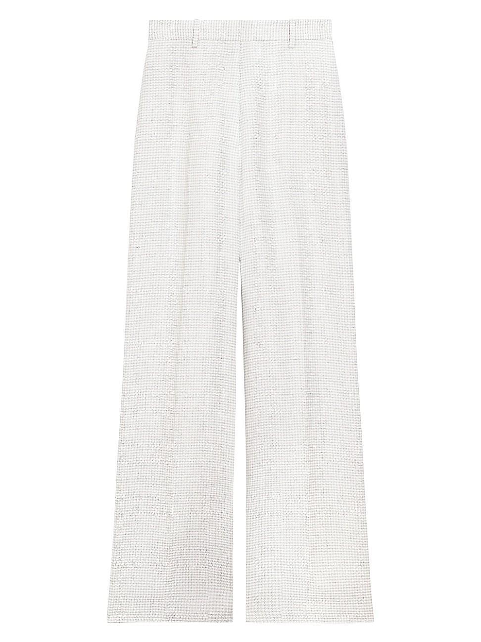 Womens Houndstooth Linen-Blend Straight Trousers product image