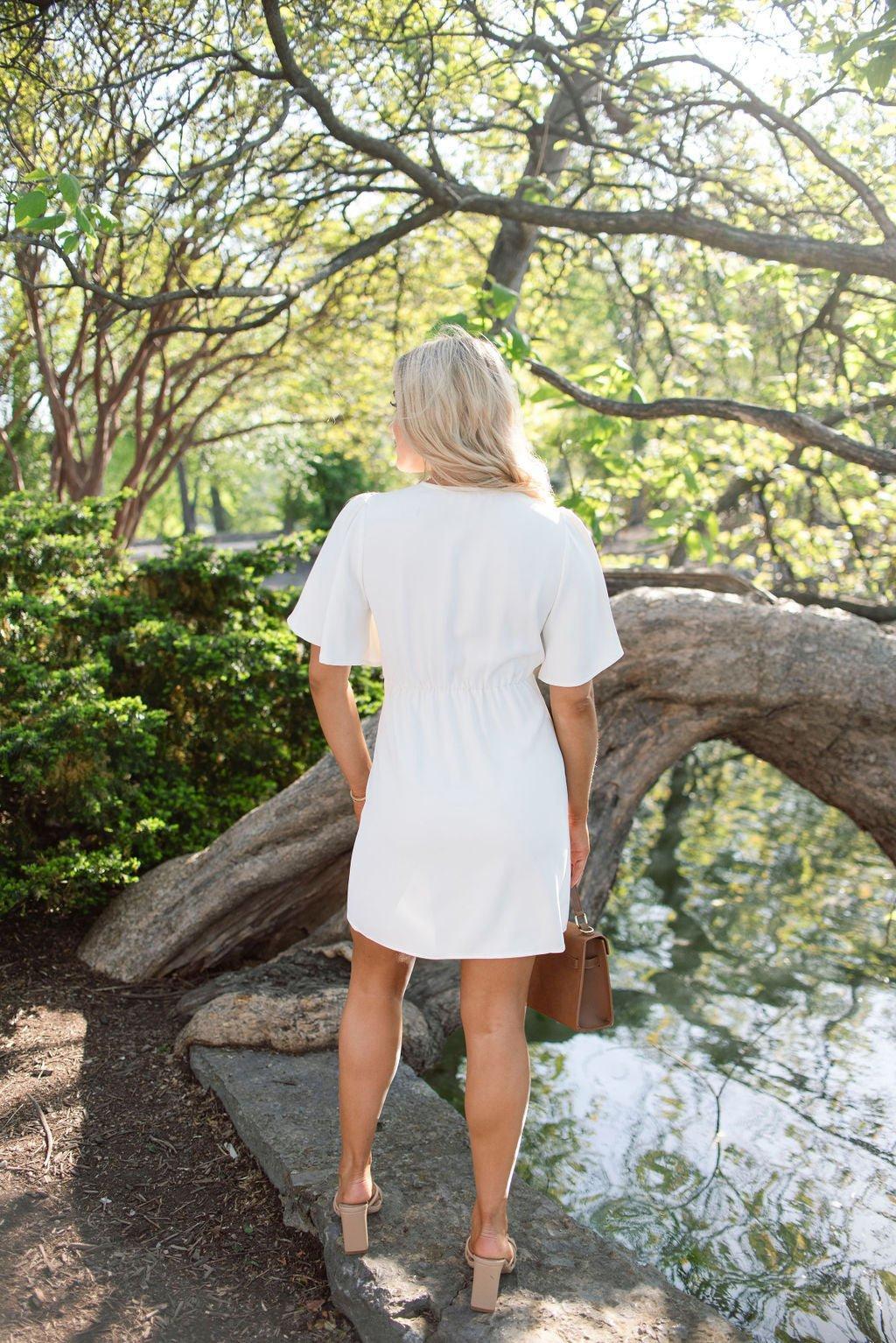 White Short Sleeve Wrapped Mini Dress - FINAL SALE Product Image