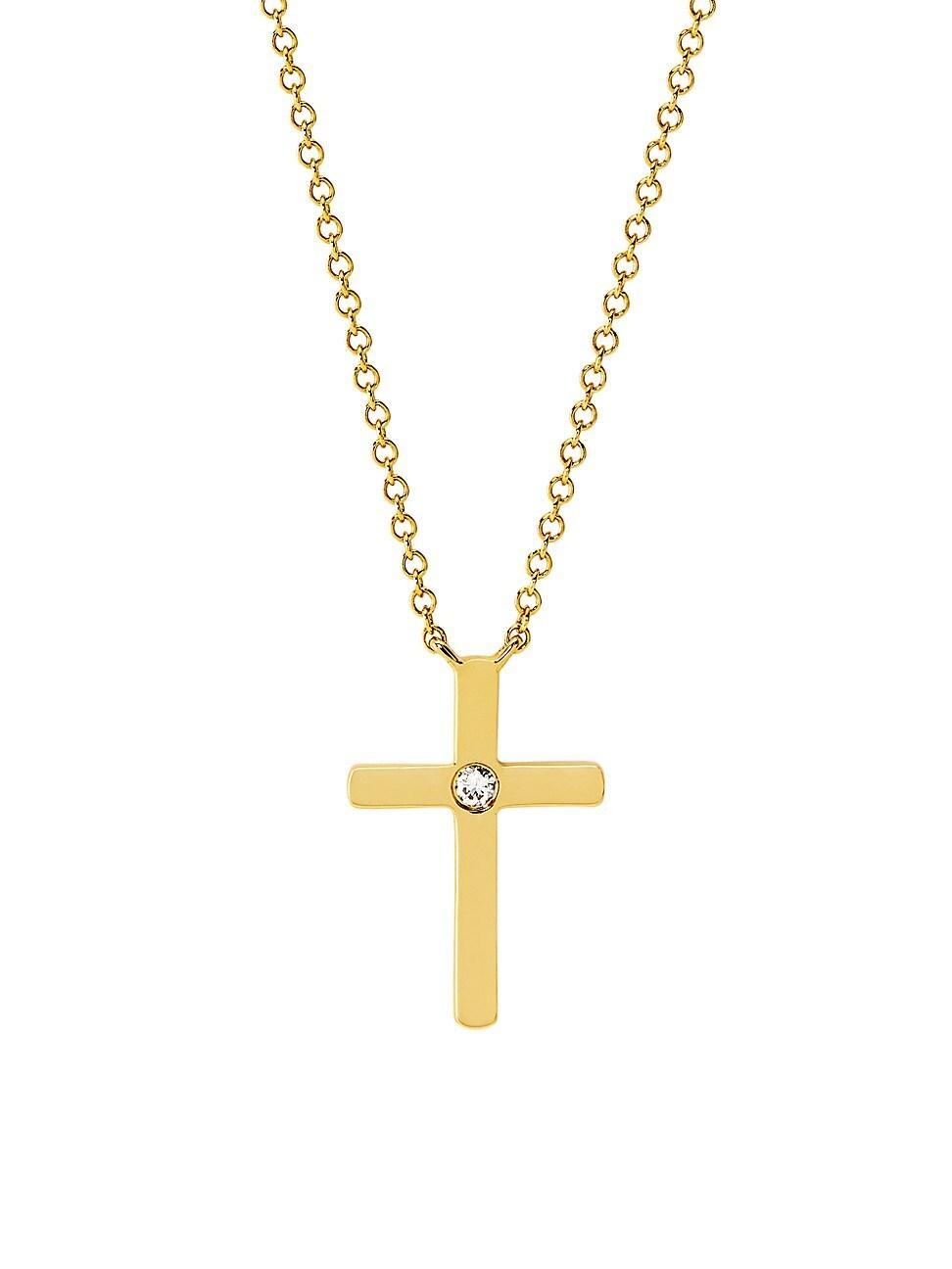 Womens 14K Yellow Gold & 0.03 TCW Diamond Cross Pendant Necklace Product Image