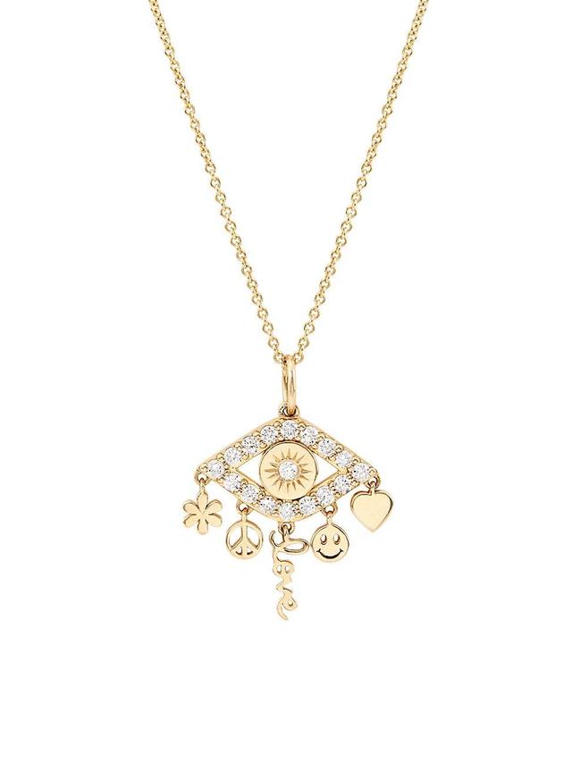 Womens 14K Yellow Gold & 0.18 TCW Diamonds Evil Eye Necklace Product Image