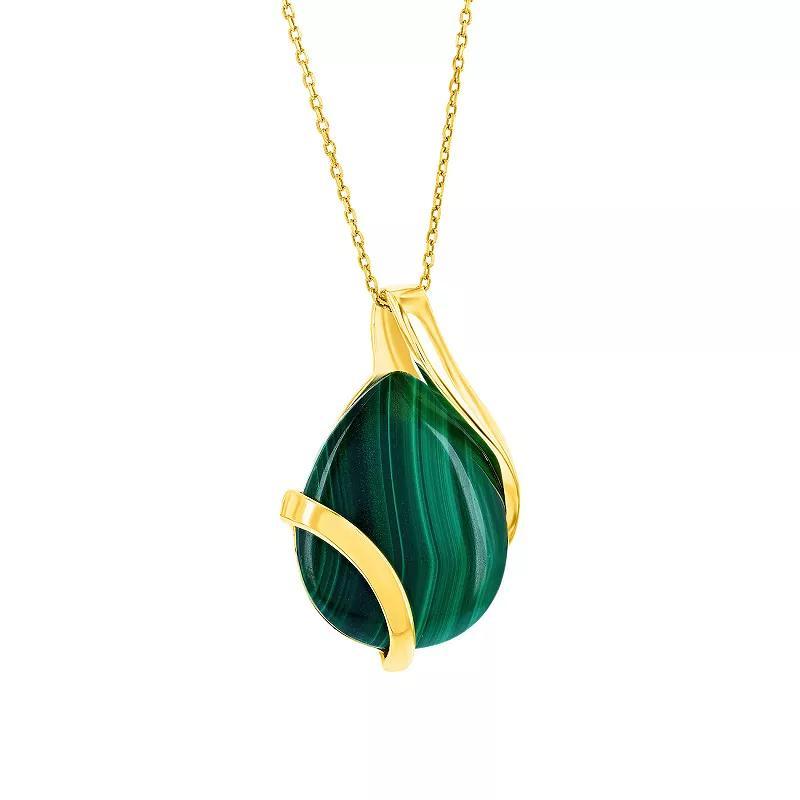 Sterling Silver or Gold Plated over Sterling Silver Large Pear-Shaped Malachite Pendant Necklace Product Image