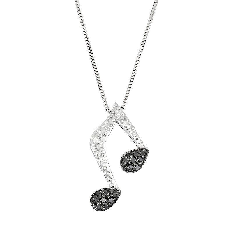 Sterling Silver 1/10 Carat T.W. Black & White Diamond Music Note Pendant, Womens Product Image