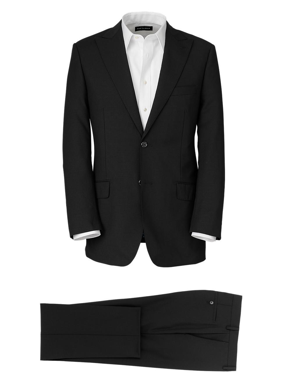 Wool Stretch Bengaline Single Breasted Peak Lapel Suit - Black Product Image