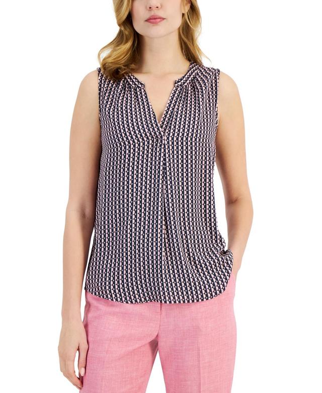 Women's Printed Split-Neck Sleeveless Top Product Image