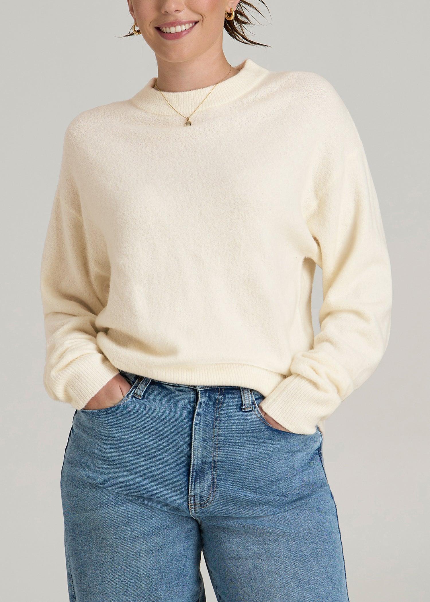 Relaxed Crewneck Wool Blend Tall Women's Sweater in White Alyssum product image