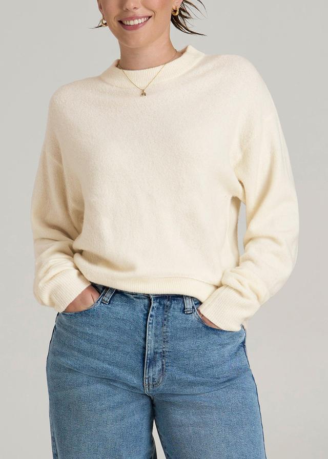 Relaxed Crewneck Wool Blend Tall Women's Sweater in White Alyssum Product Image