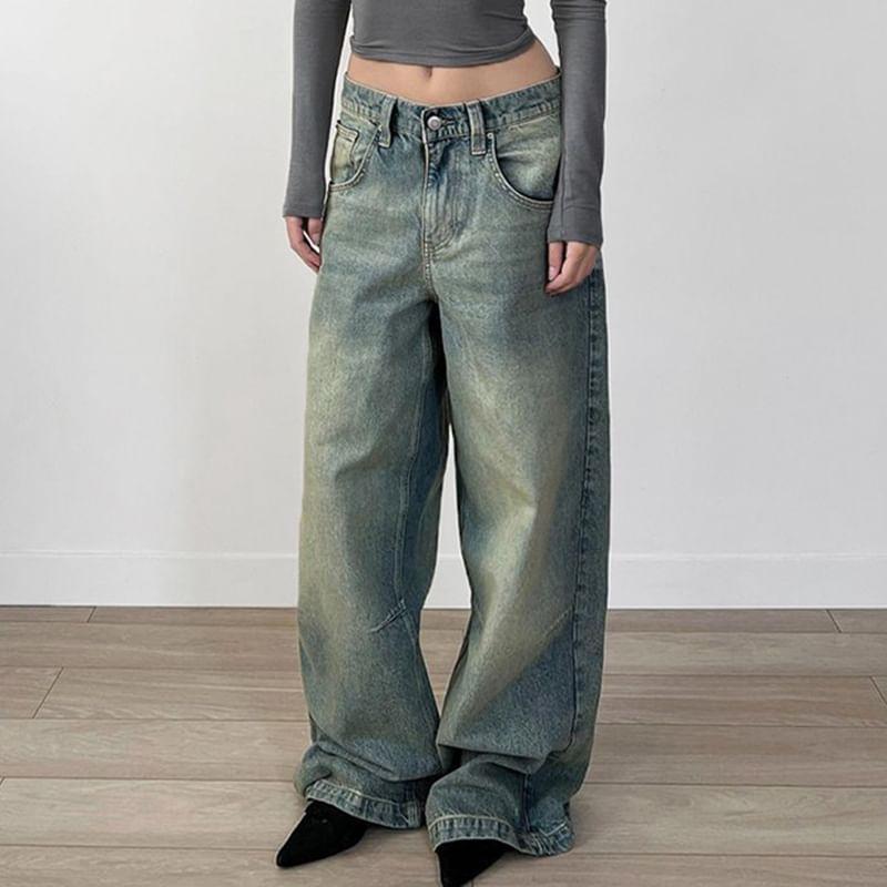 Low Rise Washed Wide Leg Jeans Product Image