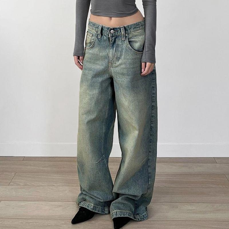 Low Rise Washed Loose-Fit Wide-Leg Jeans product image