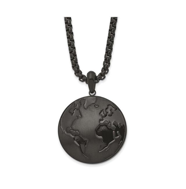 Mens Black Stainless Steel Earth Pendant Necklace Product Image