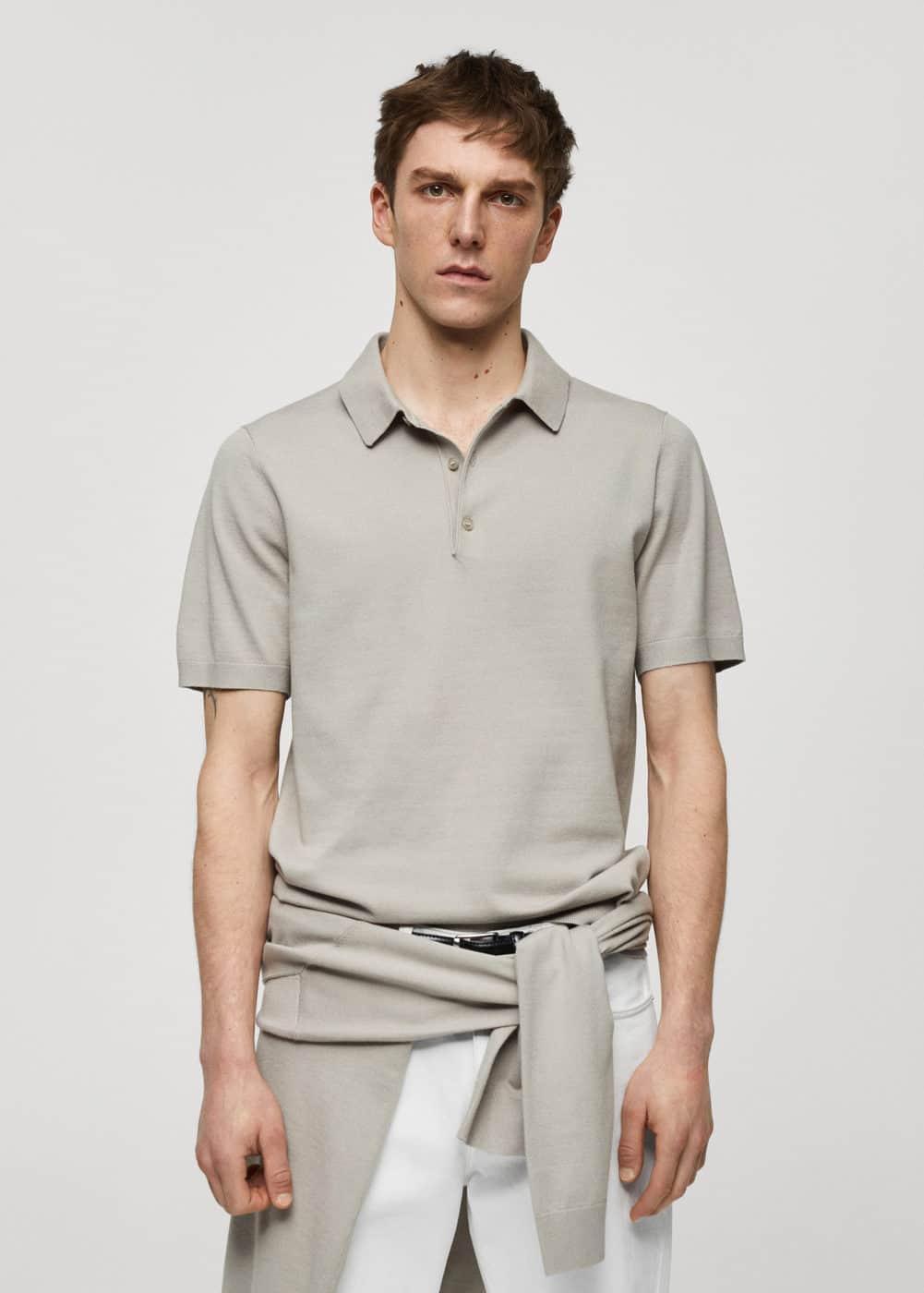 MANGO MAN - Fine-knit polo shirt light/pastel greyMen Product Image