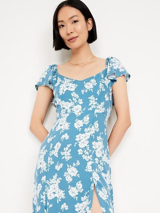 Flutter-Sleeve Crepe Midi Dress Product Image