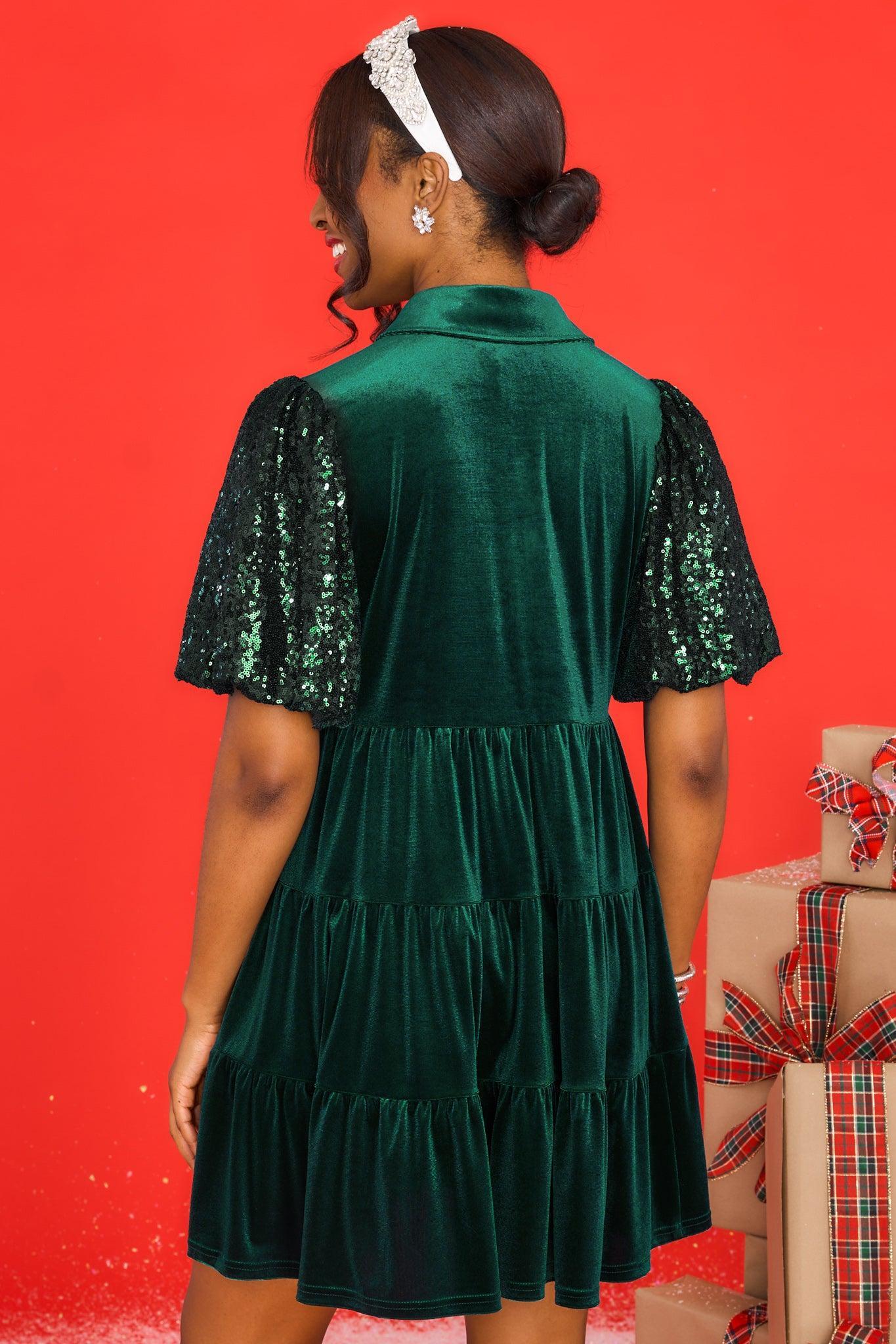 Always Here Hunter Green Velvet Dress Product Image