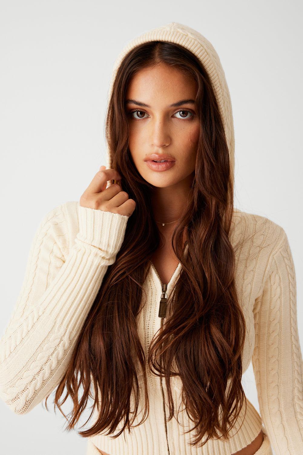 Aimee Cable Cloud Knit Hoodie - French Vanilla Product Image