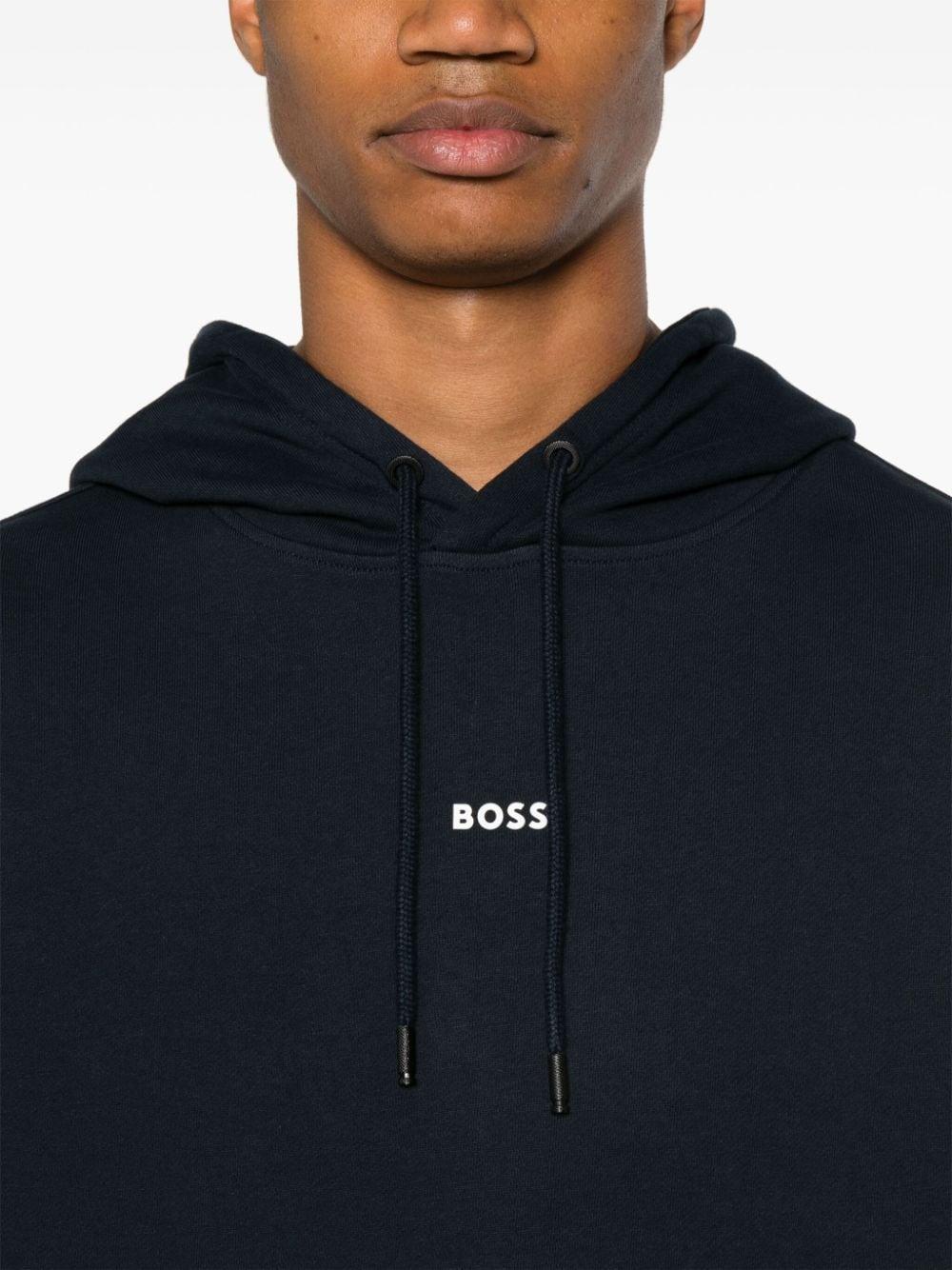 Rubberised-logo Cotton Hoodie In Dark Blue Product Image