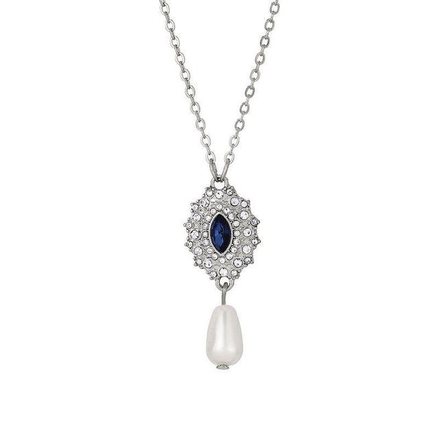 1928 Silver Tone Blue Starburst Pearl Necklace Product Image