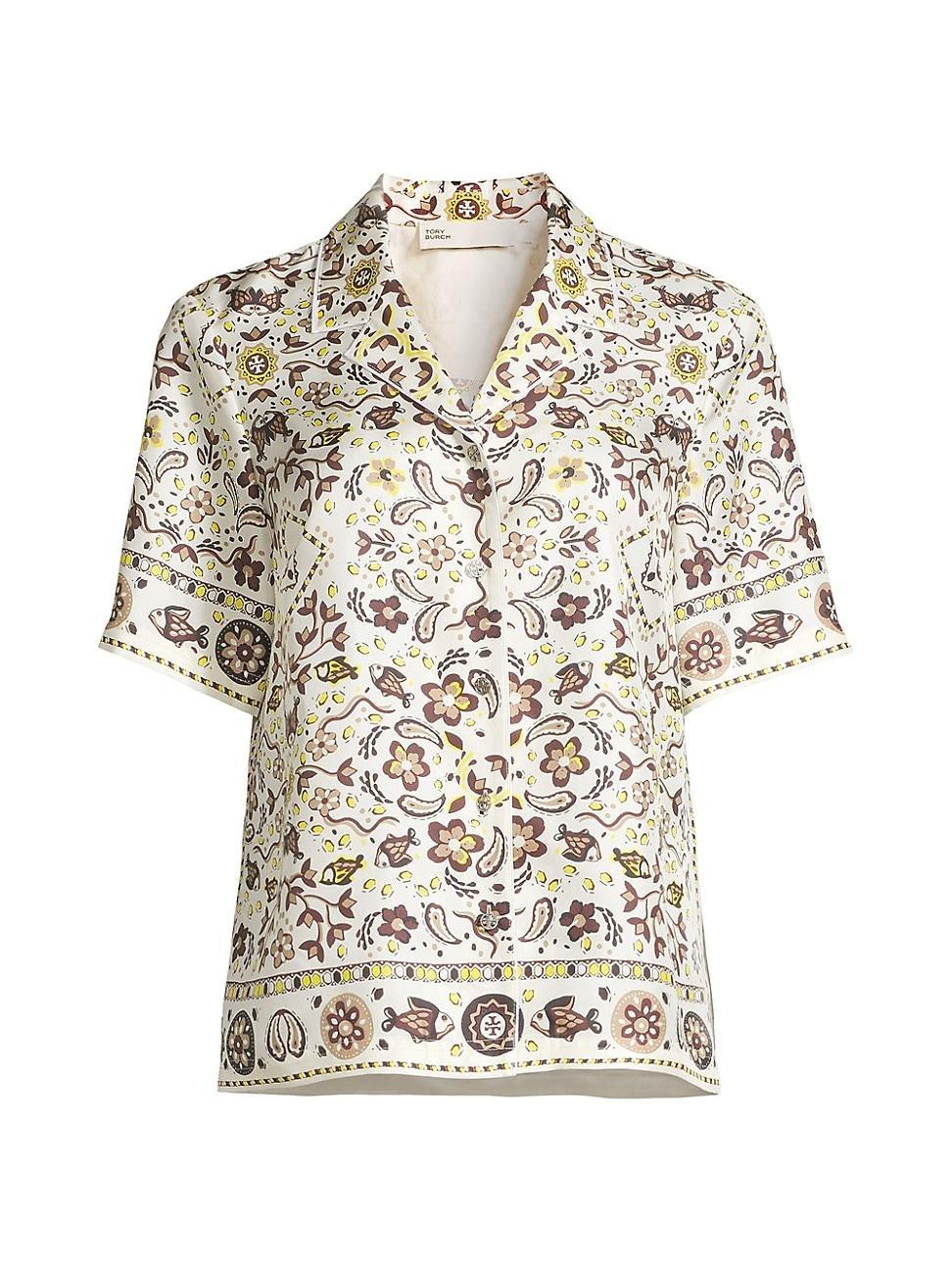 Womens Silk Paisley Short-Sleeve Shirt Product Image