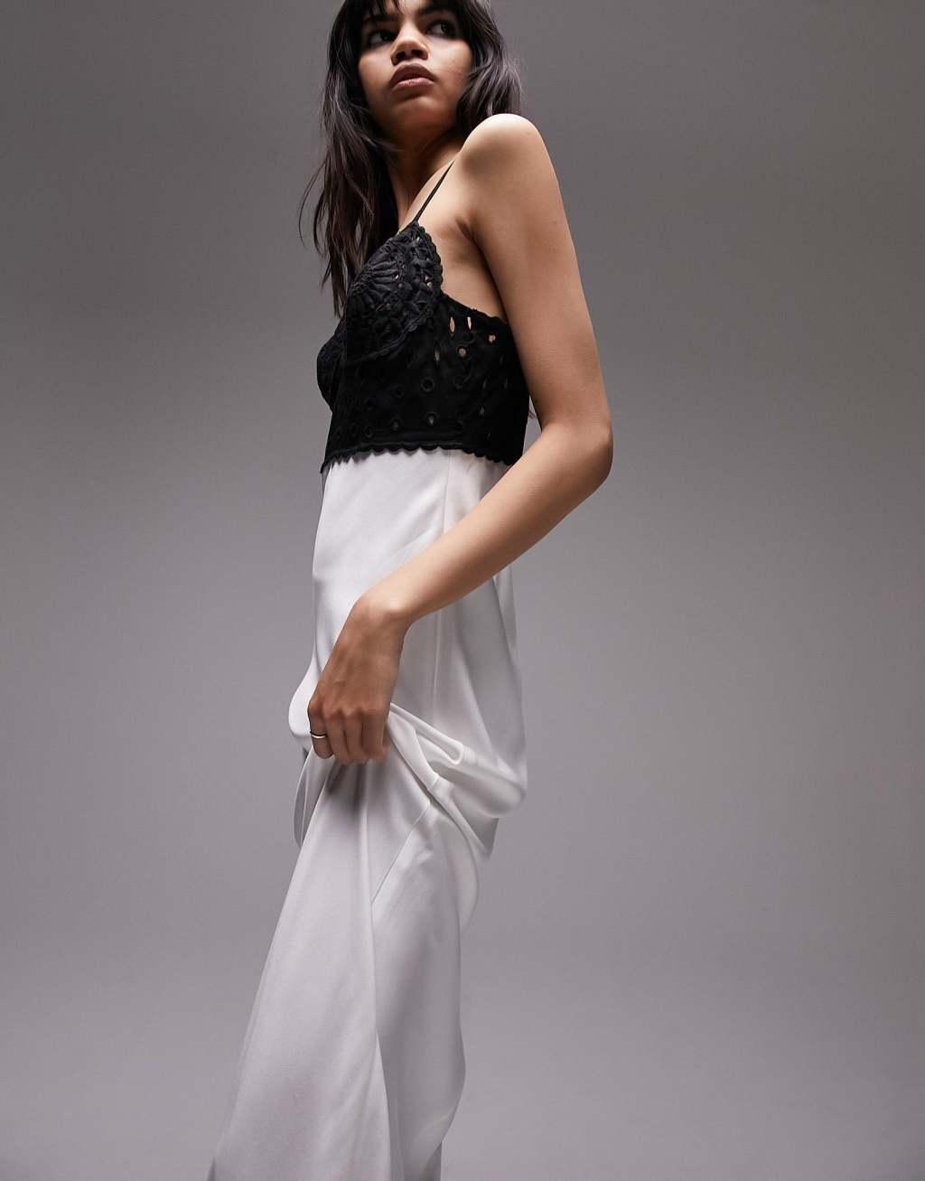 Topshop broderie bodice midi slip dress Product Image