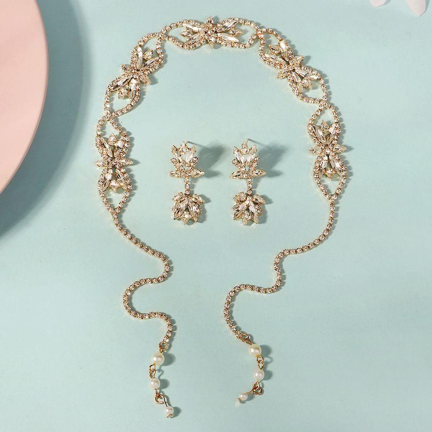 Set: Rhinestone Chained Headpiece + Drop Earring Product Image